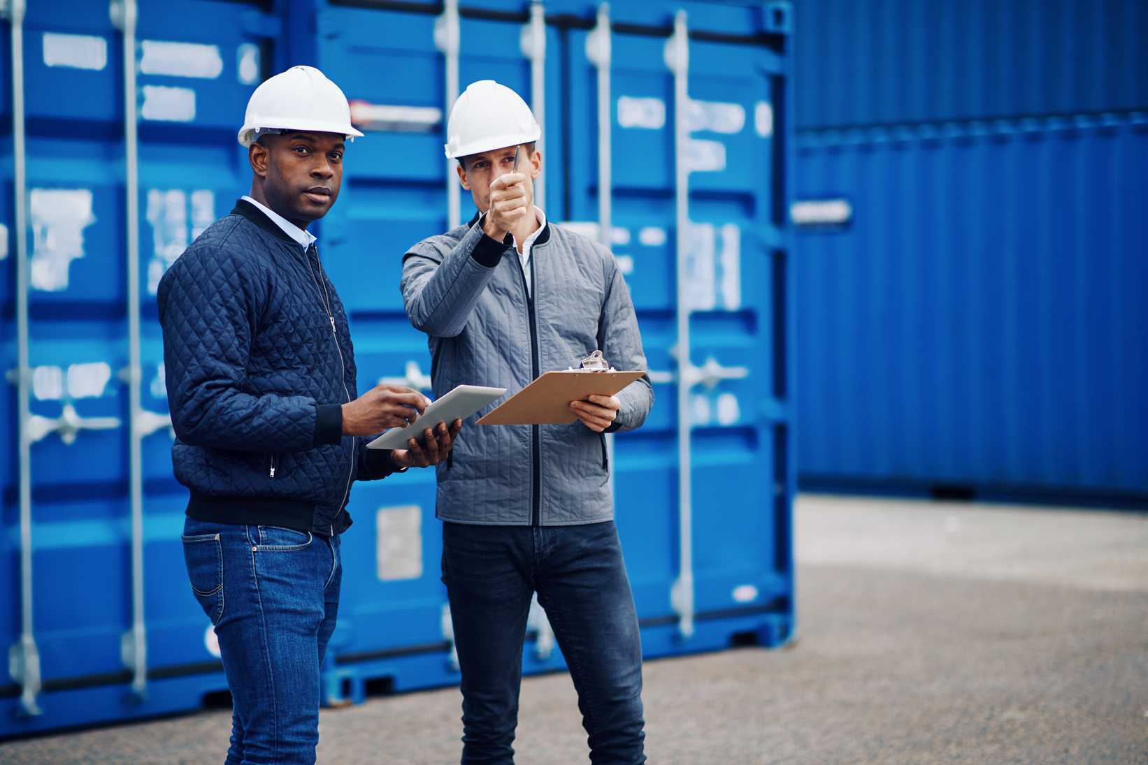 Two Engineers Discussing Freight Logistics